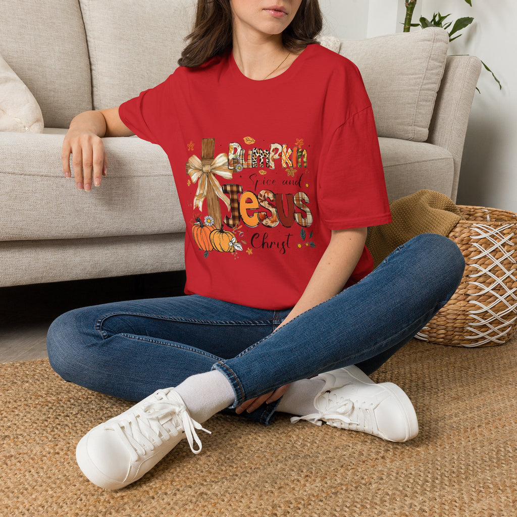 T-Shirt — "Pumpkin Spice and Jesus" Fall Faith Graphic Tee