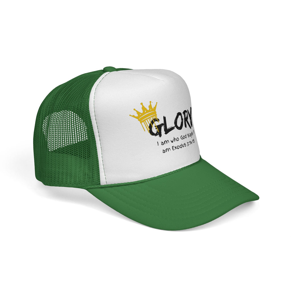 Glory Crown Trucker Cap — "I Am the God Says I Am" Exodus 3:14-15 Christian Hat