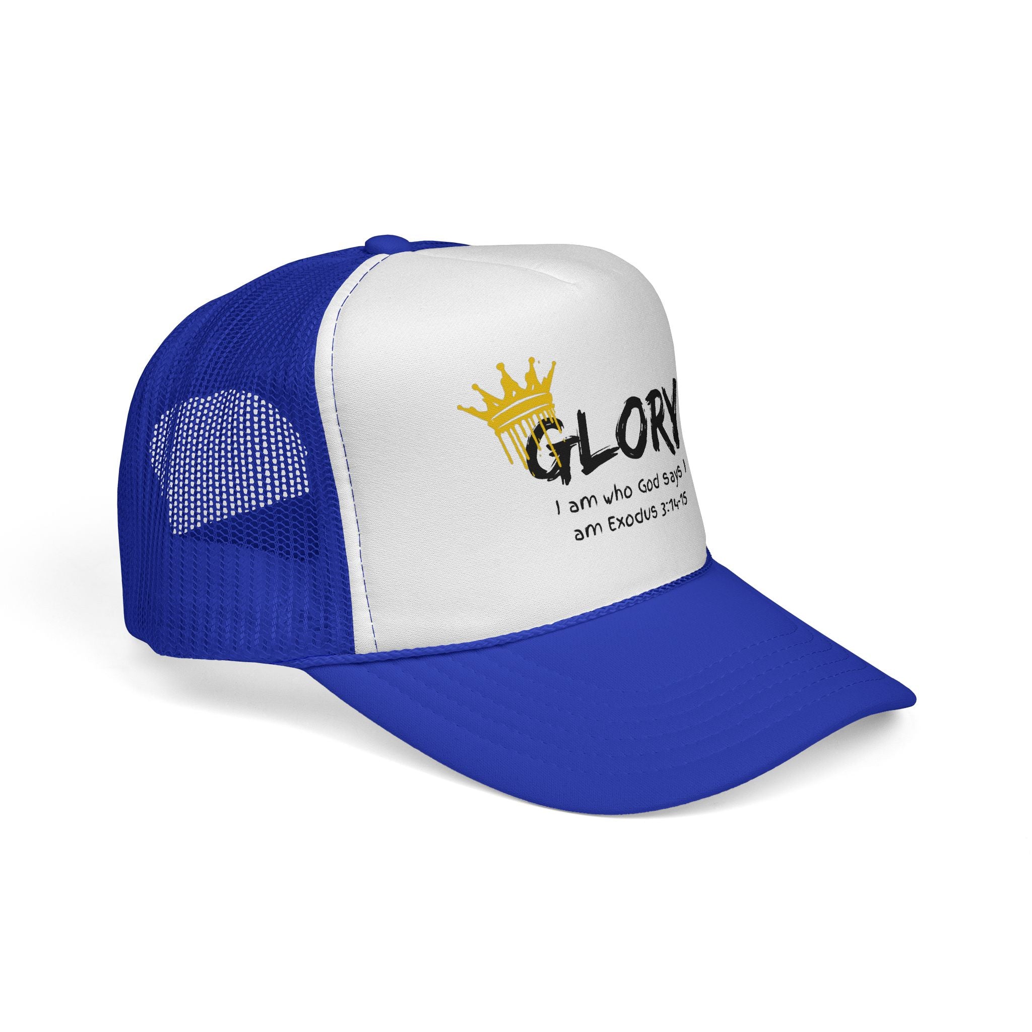 Glory Crown Trucker Cap — "I Am the God Says I Am" Exodus 3:14-15 Christian Hat