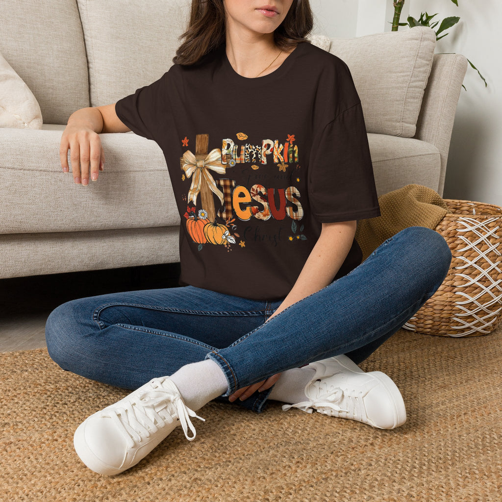 T-Shirt — "Pumpkin Spice and Jesus" Fall Faith Graphic Tee