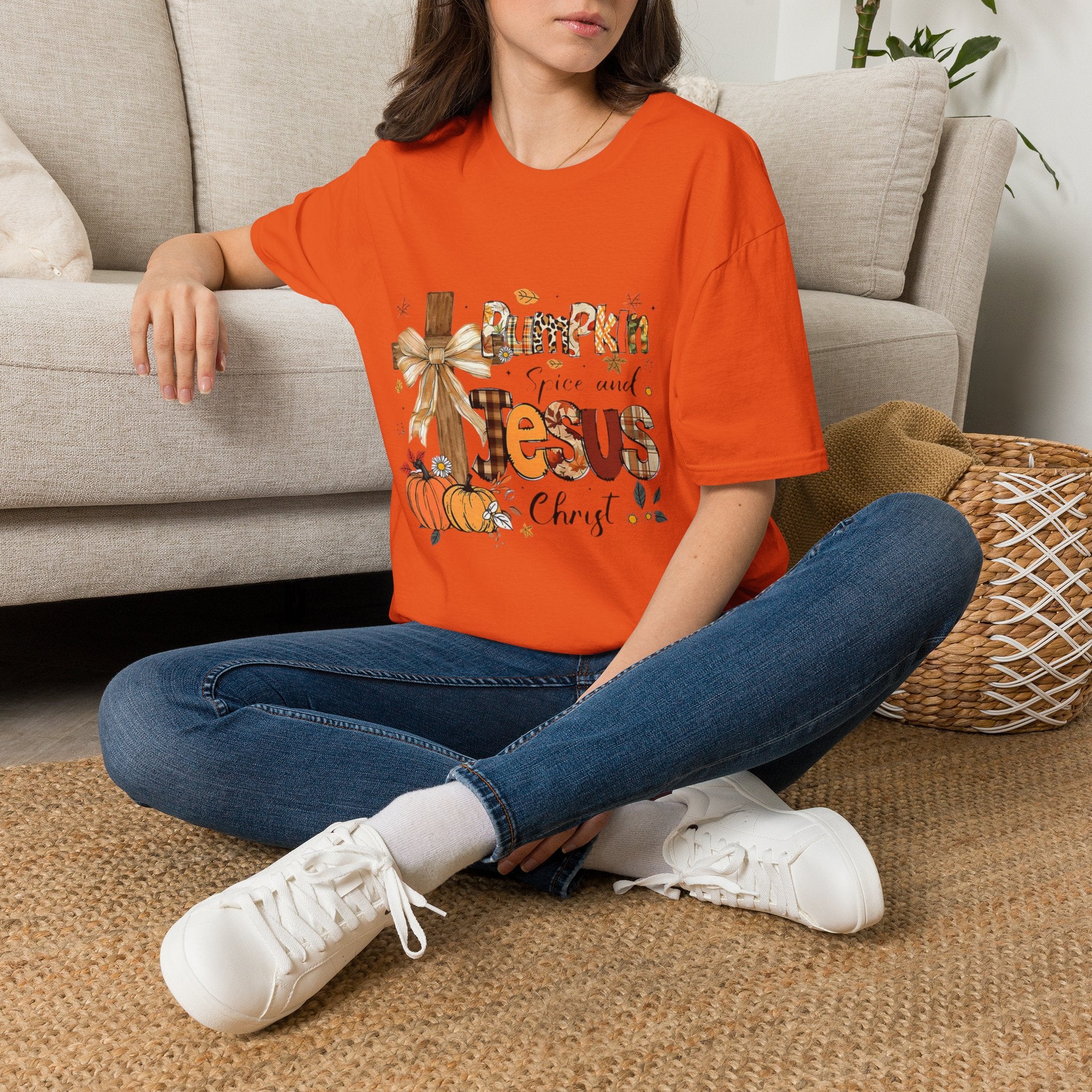T-Shirt — "Pumpkin Spice and Jesus" Fall Faith Graphic Tee