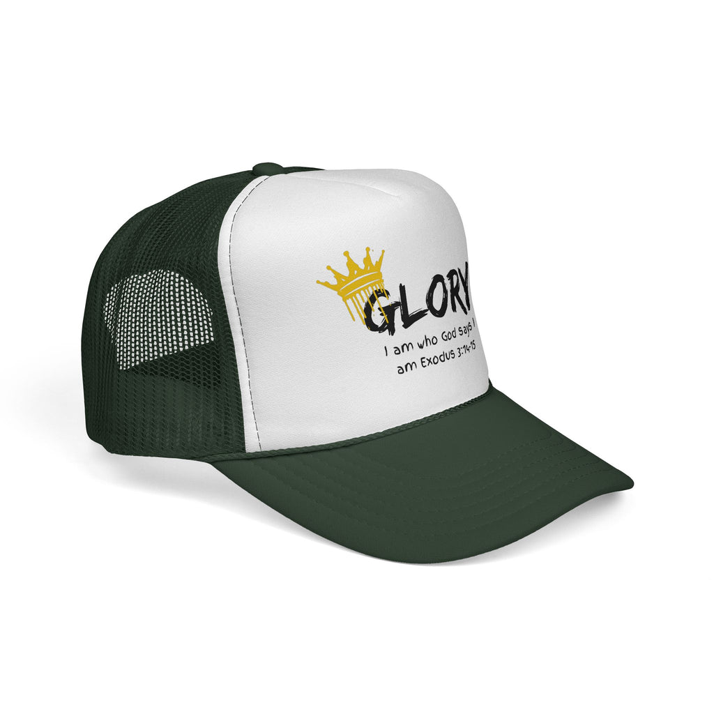 Glory Crown Trucker Cap — "I Am the God Says I Am" Exodus 3:14-15 Christian Hat