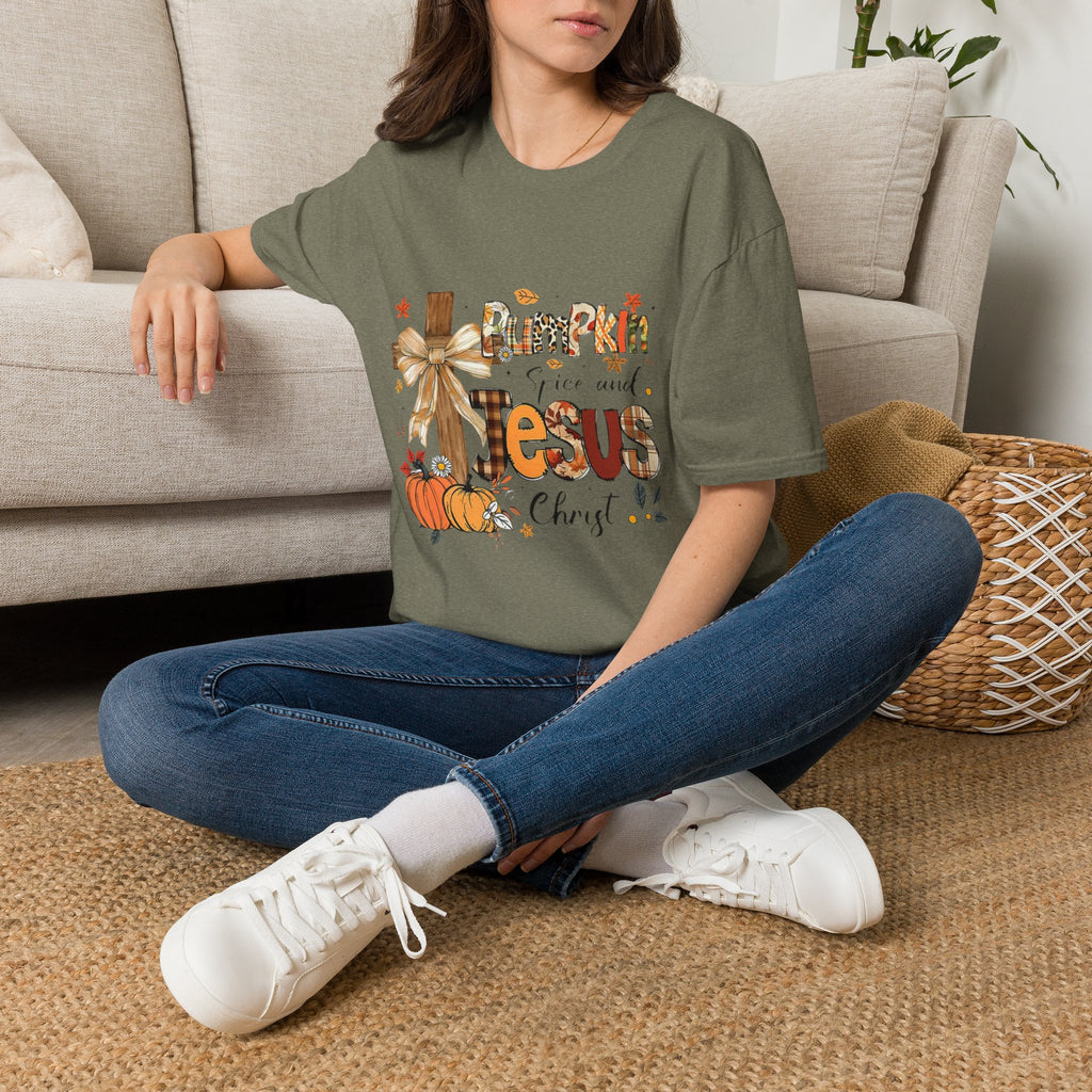T-Shirt — "Pumpkin Spice and Jesus" Fall Faith Graphic Tee