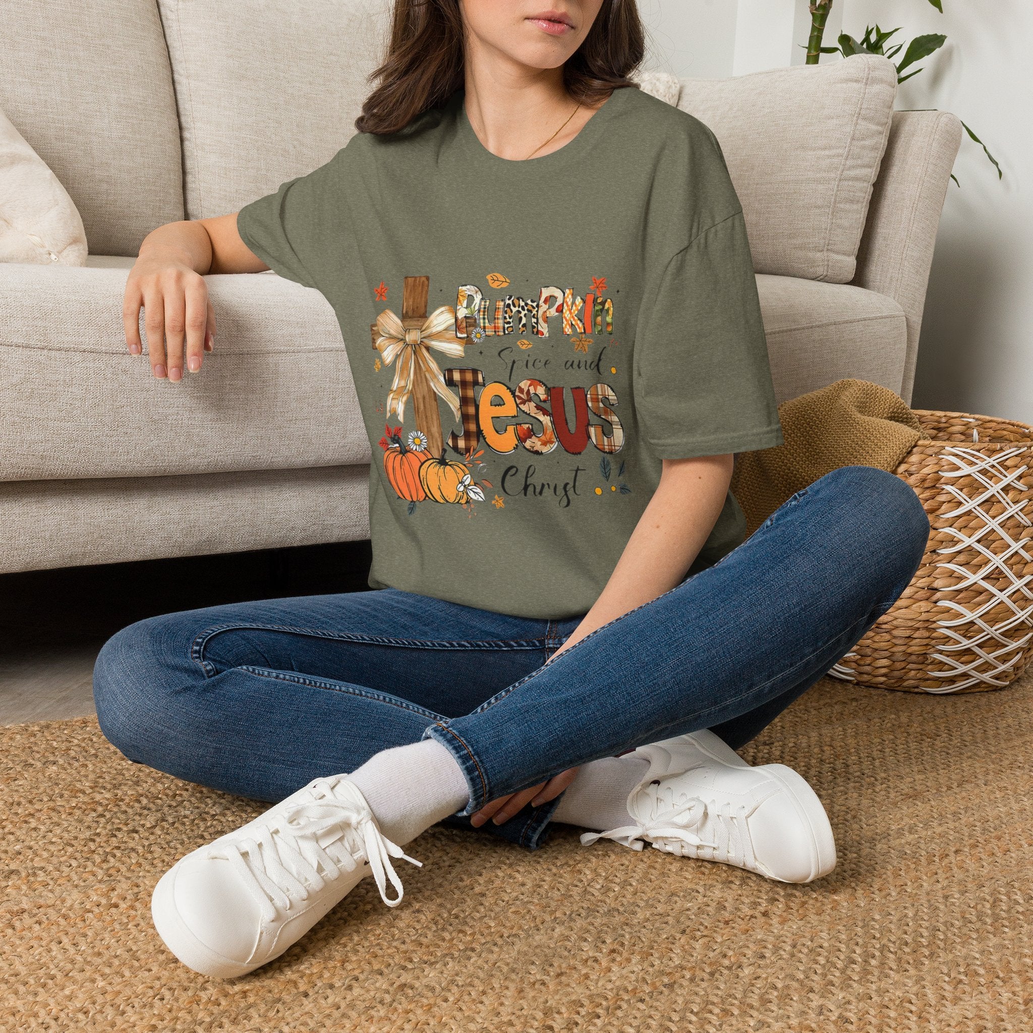 T-Shirt — "Pumpkin Spice and Jesus" Fall Faith Graphic Tee