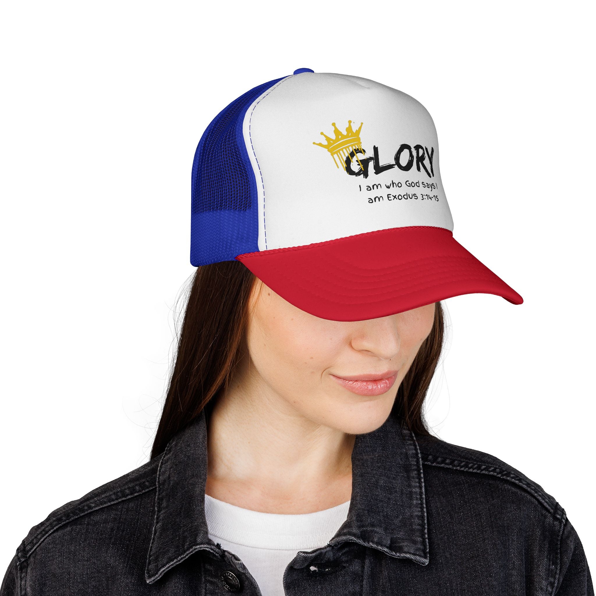 Glory Crown Trucker Cap — "I Am the God Says I Am" Exodus 3:14-15 Christian Hat