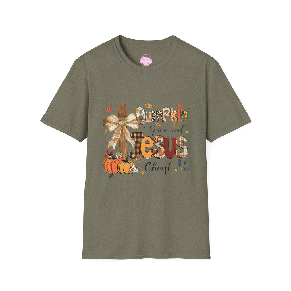 T-Shirt — "Pumpkin Spice and Jesus" Fall Faith Graphic Tee