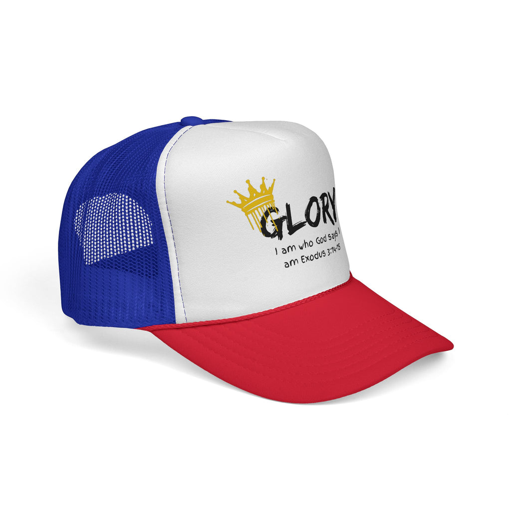 Glory Crown Trucker Cap — "I Am the God Says I Am" Exodus 3:14-15 Christian Hat