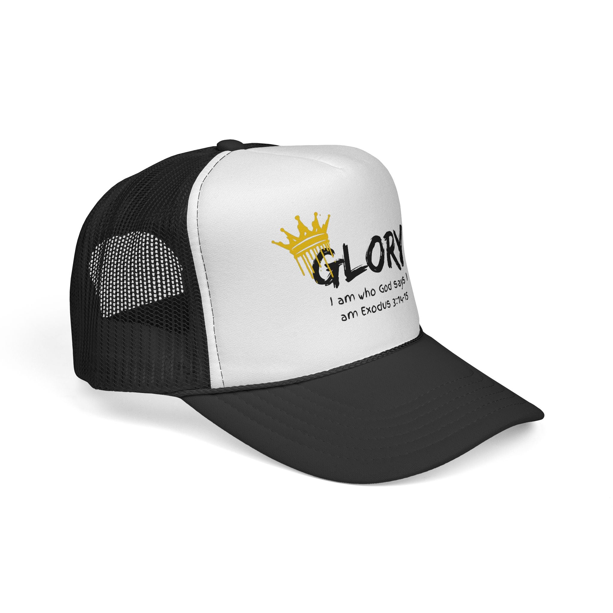 Glory Crown Trucker Cap — "I Am the God Says I Am" Exodus 3:14-15 Christian Hat
