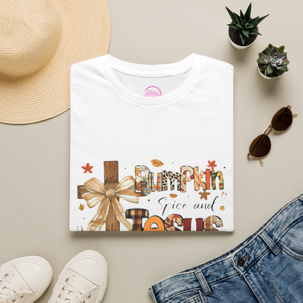 T-Shirt — "Pumpkin Spice and Jesus" Fall Faith Graphic Tee