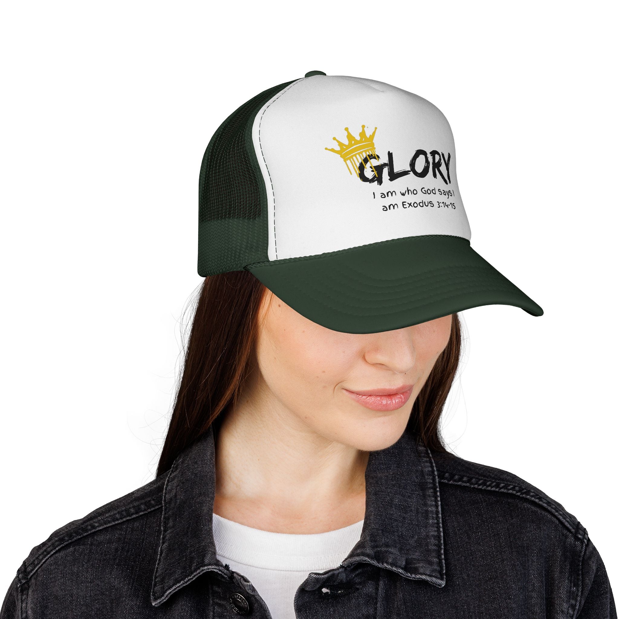 Glory Crown Trucker Cap — "I Am the God Says I Am" Exodus 3:14-15 Christian Hat
