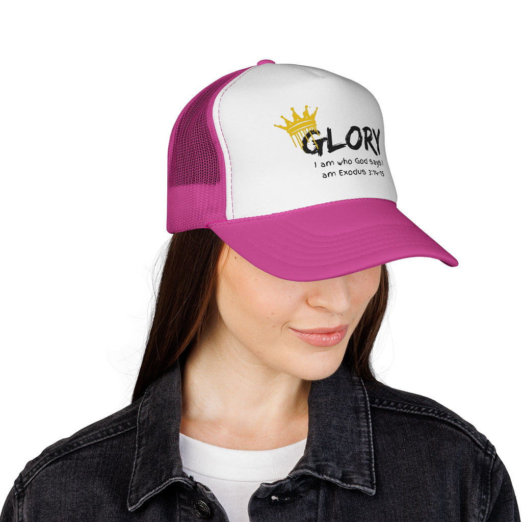 Glory Crown Trucker Cap — "I Am the God Says I Am" Exodus 3:14-15 Christian Hat
