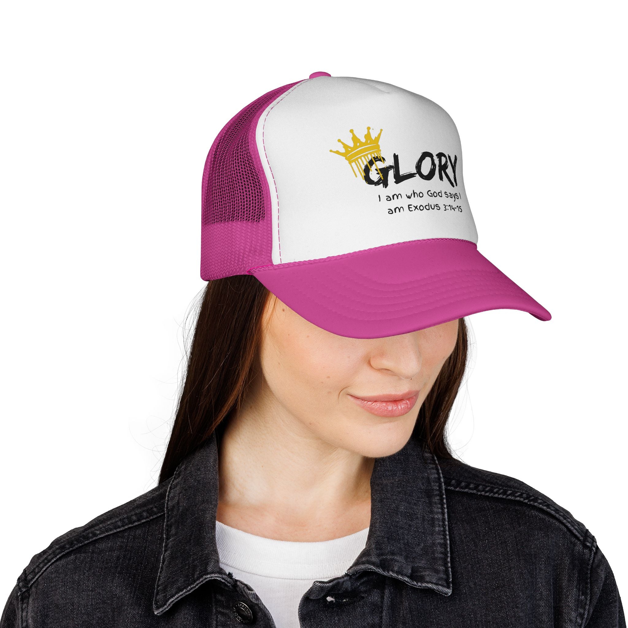 Glory Crown Trucker Cap — "I Am the God Says I Am" Exodus 3:14-15 Christian Hat