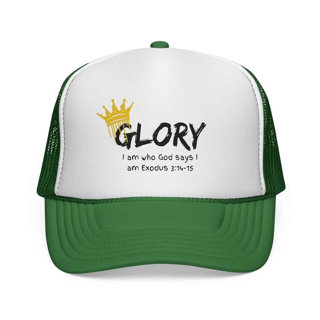 Glory Crown Trucker Cap — "I Am the God Says I Am" Exodus 3:14-15 Christian Hat