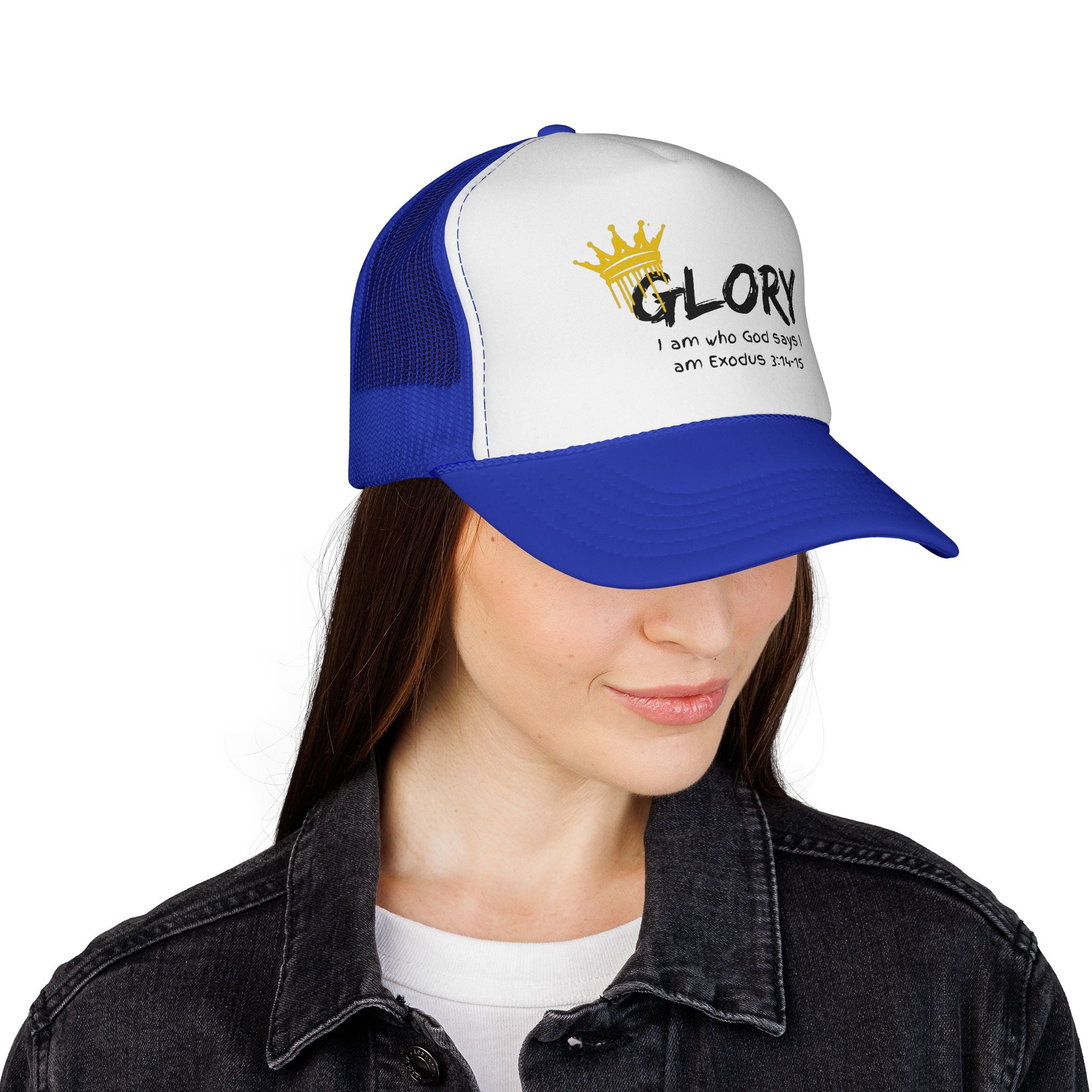 Glory Crown Trucker Cap — "I Am the God Says I Am" Exodus 3:14-15 Christian Hat