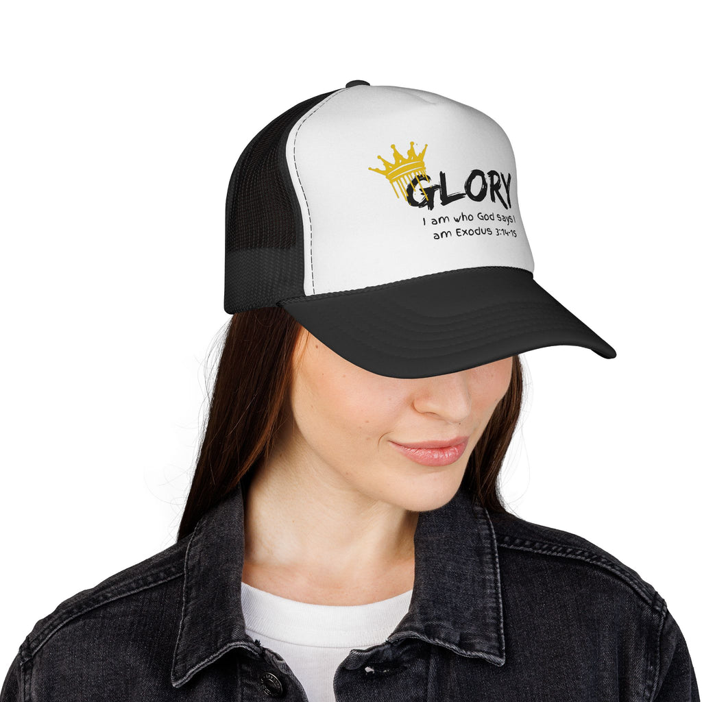 Glory Crown Trucker Cap — "I Am the God Says I Am" Exodus 3:14-15 Christian Hat