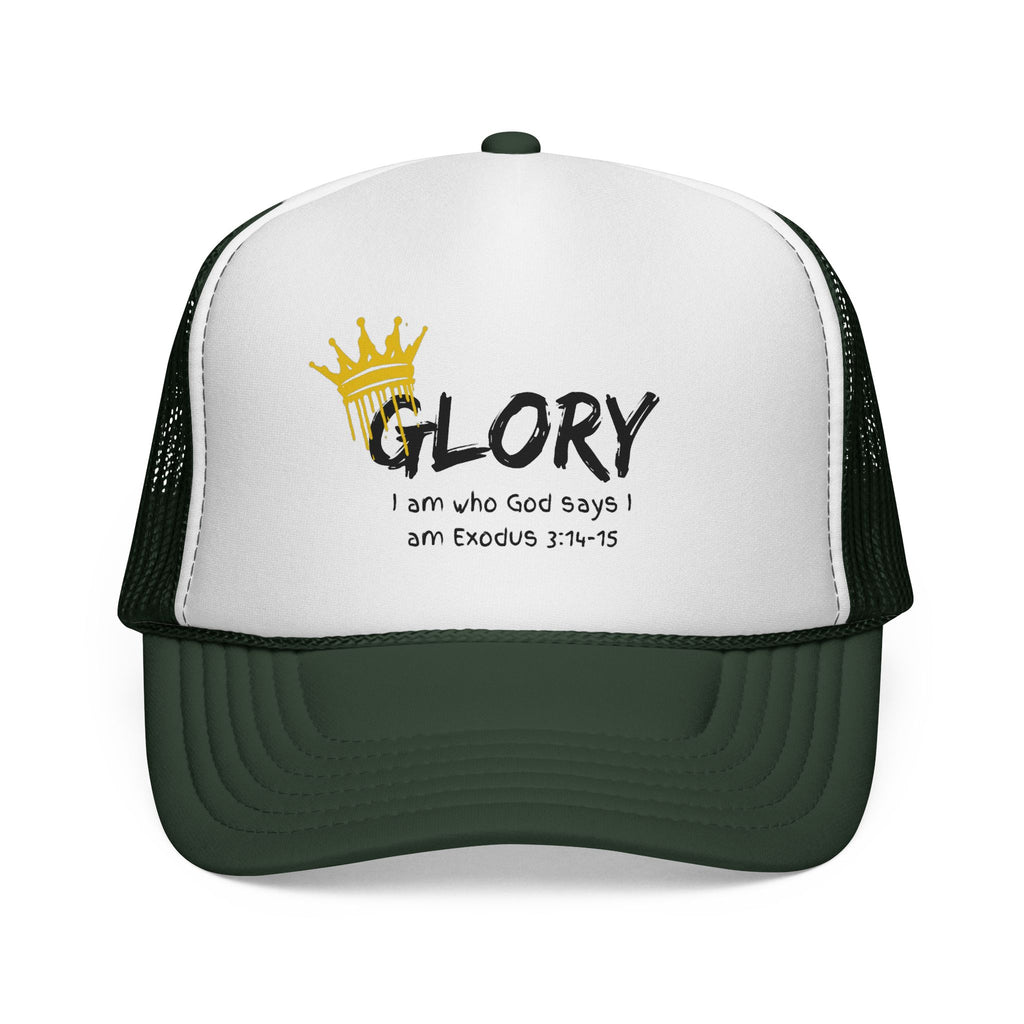 Glory Crown Trucker Cap — "I Am the God Says I Am" Exodus 3:14-15 Christian Hat