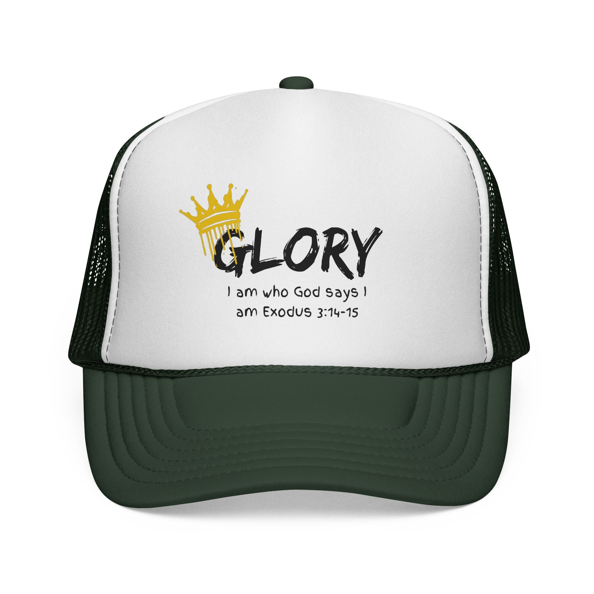 Glory Crown Trucker Cap — "I Am the God Says I Am" Exodus 3:14-15 Christian Hat