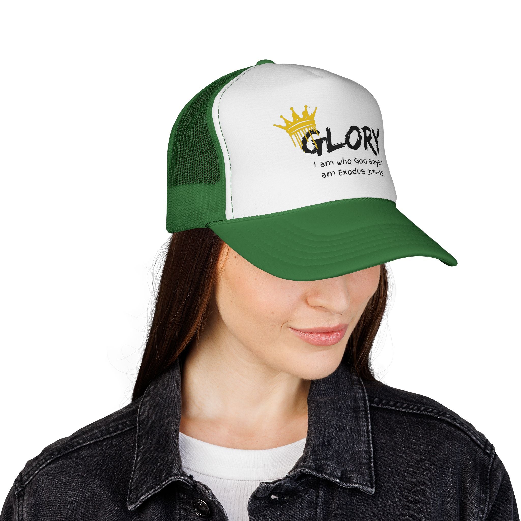 Glory Crown Trucker Cap — "I Am the God Says I Am" Exodus 3:14-15 Christian Hat